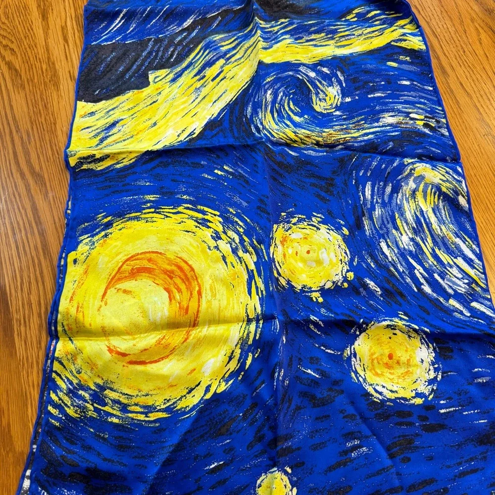 Oblong 100% Charmeuse Silk Scarf Van Gogh 